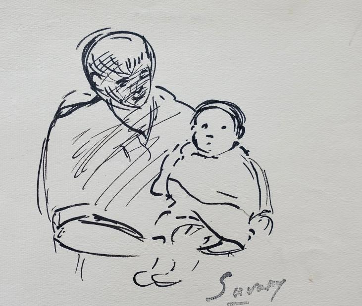Robert SAVARY - Original drawing - Felt - The artist and his son Florian