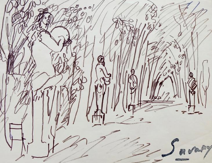 Robert SAVARY - Original drawing - Felt - Walk to the Palace of Versailles 8