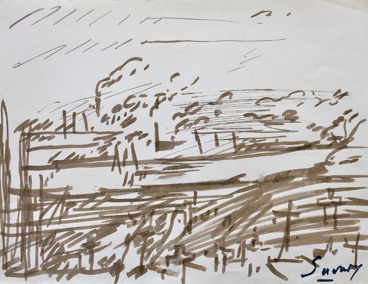 Robert SAVARY - Original drawing - Felt - Edge of the Seine