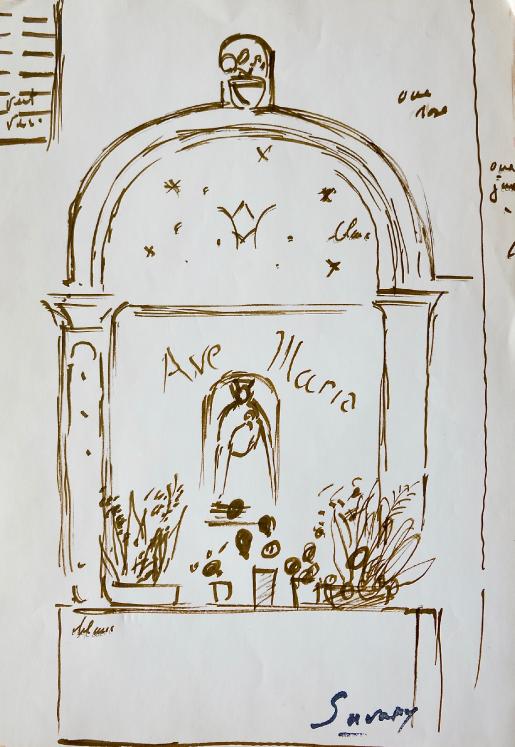 Robert SAVARY - Original drawing - Felt - The alcove Ave maria