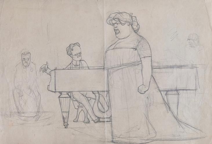 Jean-Pierre LAURENS - Drawing - Pencil - The concert in an art nouveau interior