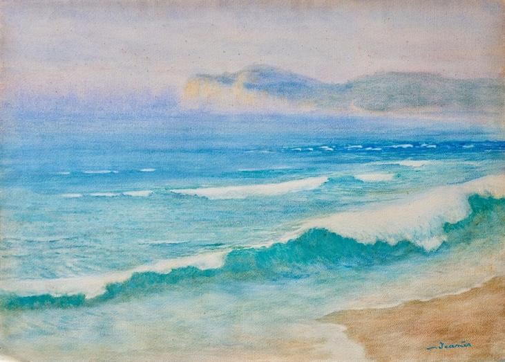 Sigismond JEANES - Drawing - Pastel - Waves on Quiberville beach, Normandy