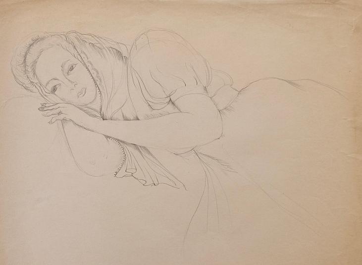 Janine JANET - Original drawing - Pencil - Reclining woman