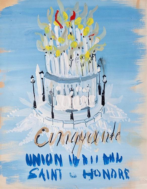 Janine JANET - Original painting - Gouache - Birthday cake for Henry la Pensée store 1