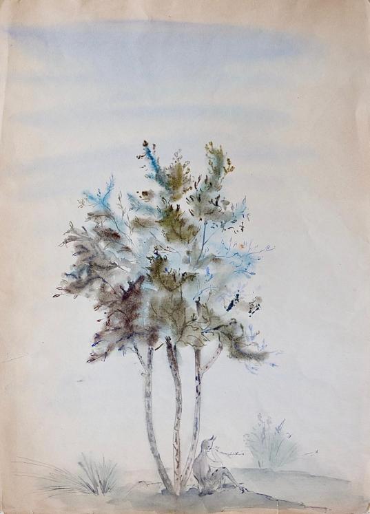 Janine JANET - Original painting - Watercolor - The faun tree