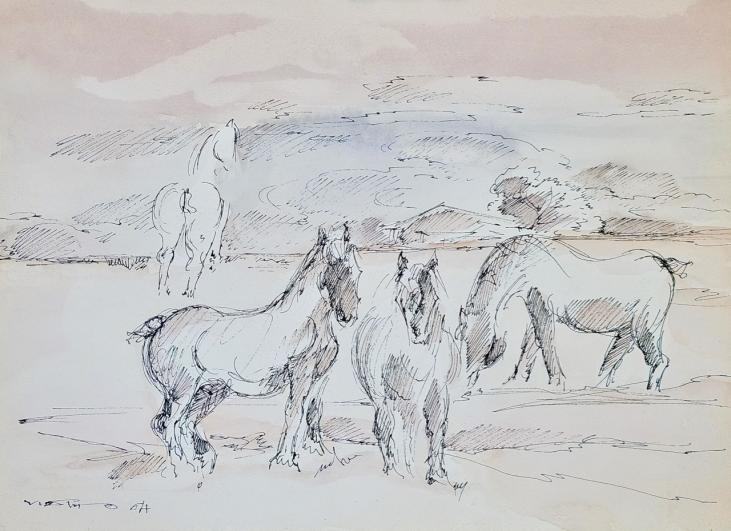 Claude VIETHO - Original drawing - Ink - Horses 1