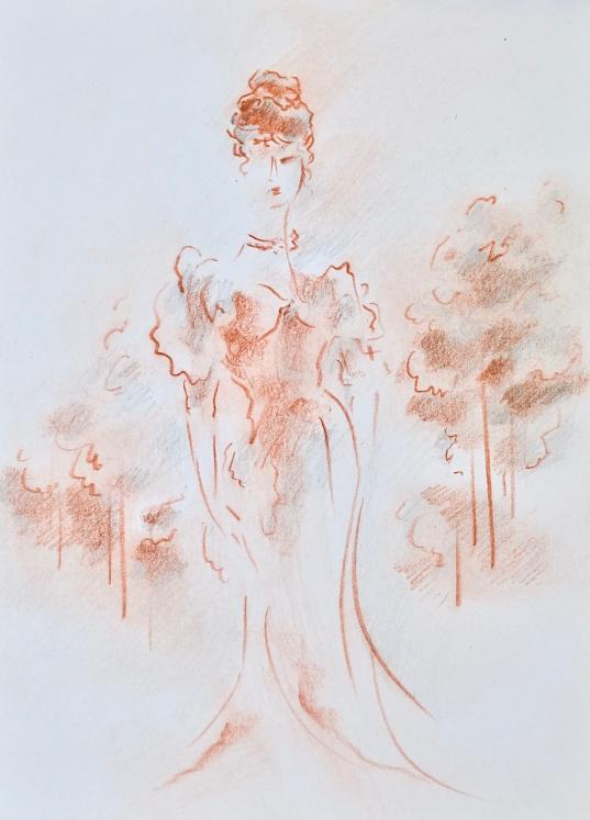 Claude VIETHO - Original drawing - Sanguine - Elegant 2