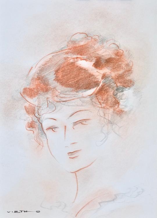 Claude VIETHO - Original drawing - Sanguine - Portrait of a woman 2