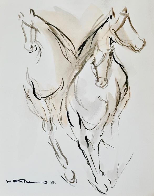 Claude VIETHO - Original painting - Watercolor - Horses 2