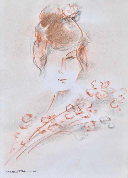 Claude VIETHO - Original drawing - Sanguine - Woman portrait 3