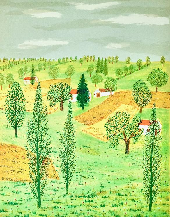 Maurice LOIRAND - Original print - Lithograph - Houses in the fields
