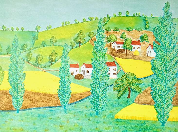 Maurice LOIRAND - Original print - Lithograph - Houses on the hill