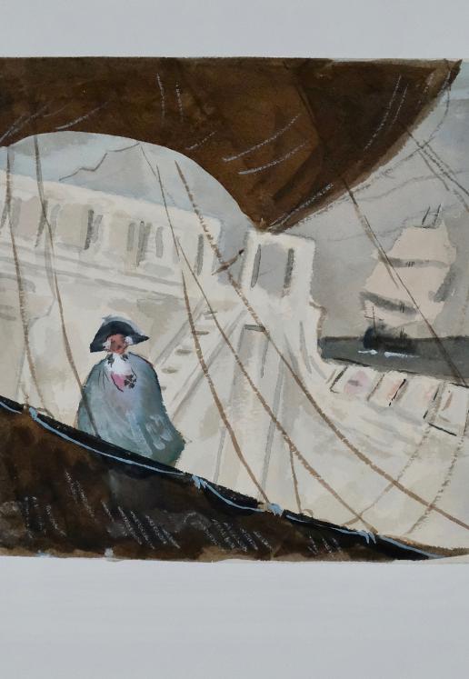 Armel DE WISMES - Original Painting - Watercolor - On the bridge