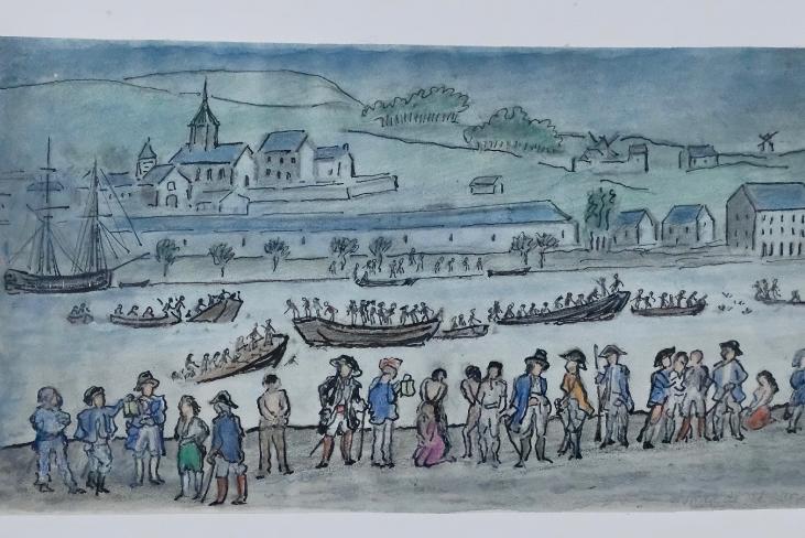 Armel DE WISMES - Original Painting - Watercolor - Animation on the shore
