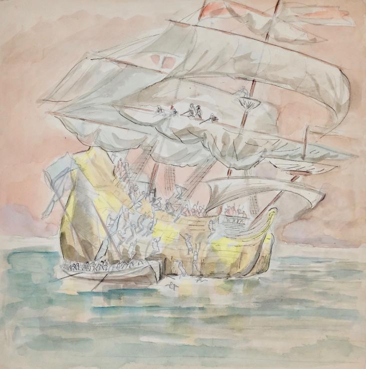 Armel DE WISMES - Original Painting - Watercolor - L'abordage 2