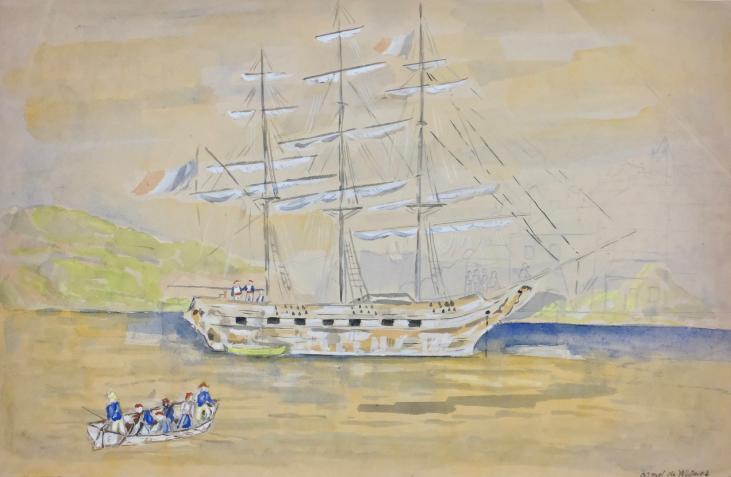 Armel DE WISMES - Original Painting - Watercolor - Galleon near the coast 3
