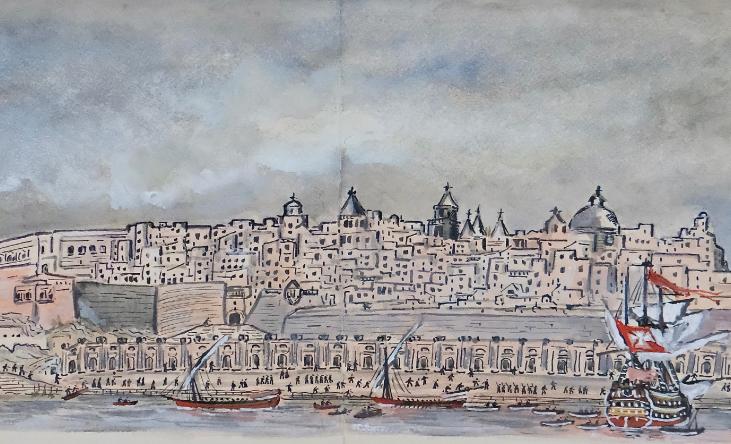 Armel DE WISMES - Original Painting - Watercolor - The stopover in Malta