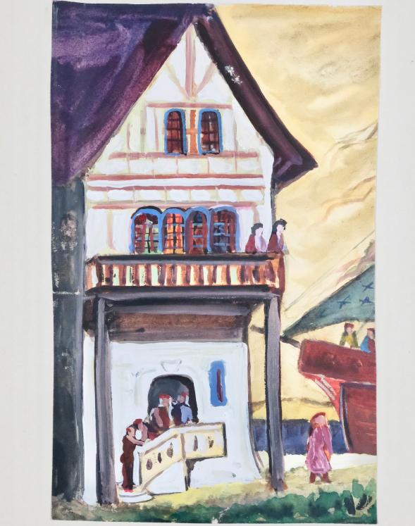 Armel DE WISMES - Original Painting - Gouache - On the terrace
