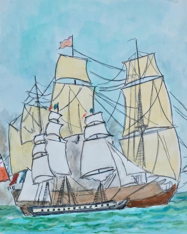 Armel DE WISMES - Original Painting - Watercolor - The boarding of the galleon