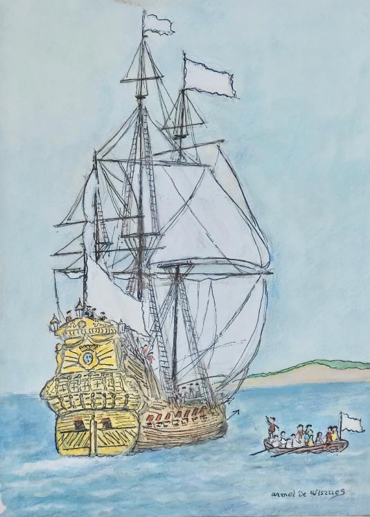 Armel DE WISMES - Original Painting - Watercolor - Galleon near the coast 4