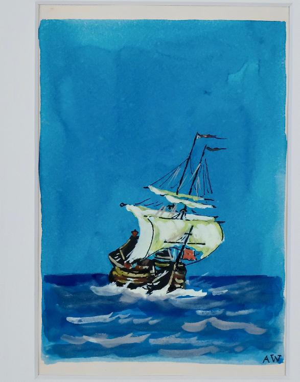 Armel DE WISMES - Original Painting - Watercolor - Galleon at sea 13
