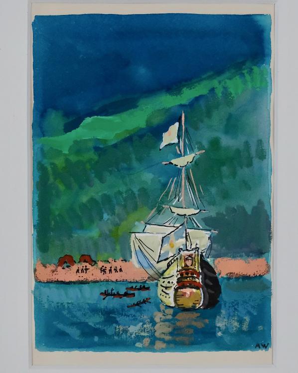 Armel DE WISMES - Original Painting - Watercolor - Galleon at sea 14