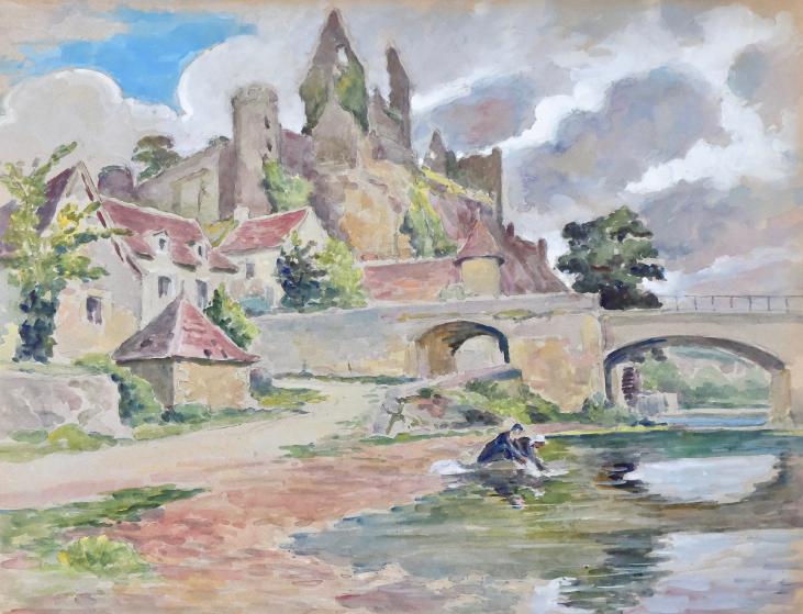Paul CORDONNIER - Original Painting - Watercolor - The washerwomen, Valley of the Creuse