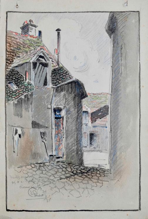 Etienne GAUDET - Original painting - Watercolor - Alley in Romorantin, Val de Loire