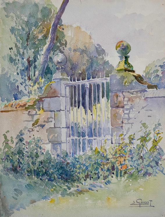 Etienne GAUDET - Original painting - Watercolor - Castle gate
