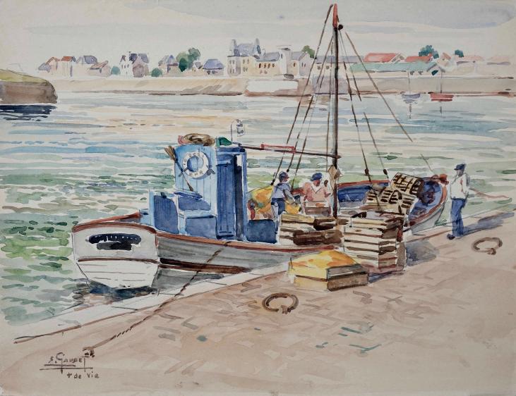 Etienne GAUDET - Original painting - Watercolor - Port of St Gilles Croix de Vie, Vendée 1