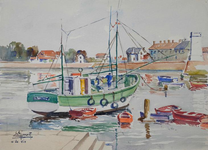 Etienne GAUDET - Original painting - Watercolor - Port of St Gilles Croix de Vie, Vendée 3