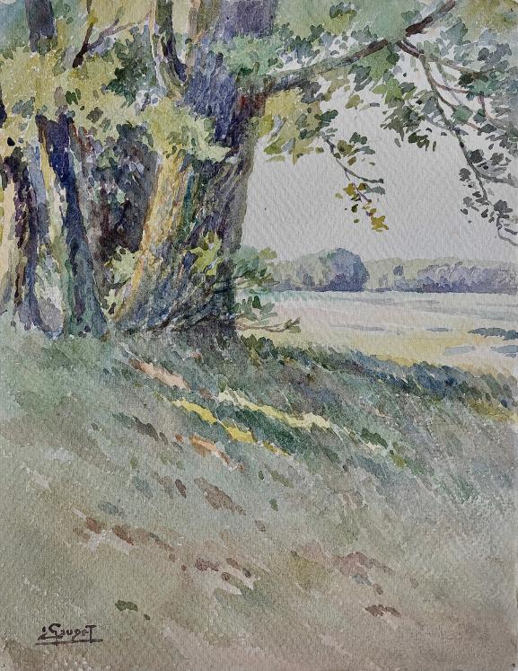 Etienne GAUDET - Original painting - Watercolor - The meadow
