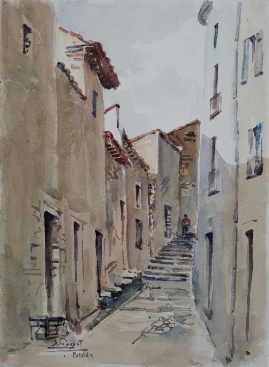 Etienne GAUDET - Original painting - Watercolor - Palalda, Pyrenees-Orientales