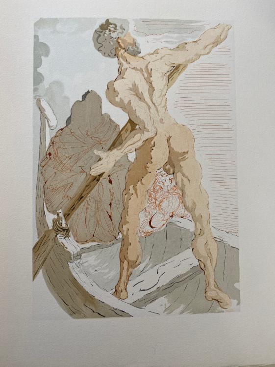 Salvador DALI - Print - Woodcut - Charon and the passage of the acheron, Dante's divine comedy