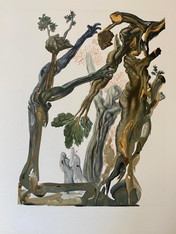 Salvador DALI - Print - Woodcut - The forest of suicides, Dante's divine comedy