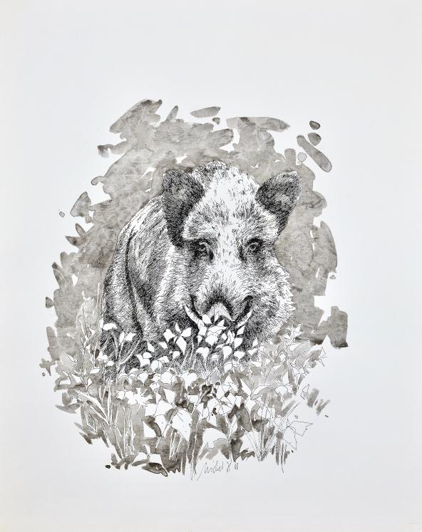 Jean-Claude LÉONARD MICHEL - Print - Lithograph - Wild boar