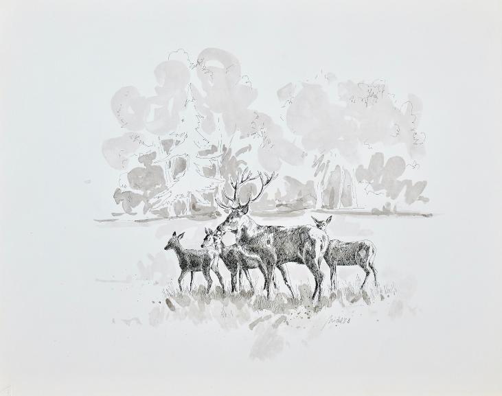 Jean-Claude LÉONARD MICHEL - Print - Lithograph - Deer and hinds