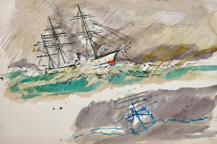 Armel DE WISMES - Original Painting - Watercolor - The storm