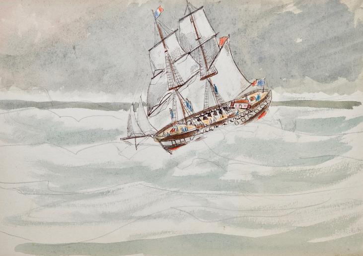 Armel DE WISMES - Original Painting - Watercolor - French Galleon 2