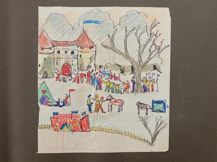 Armel DE WISMES - Original Painting - Watercolor - The castle in celebration