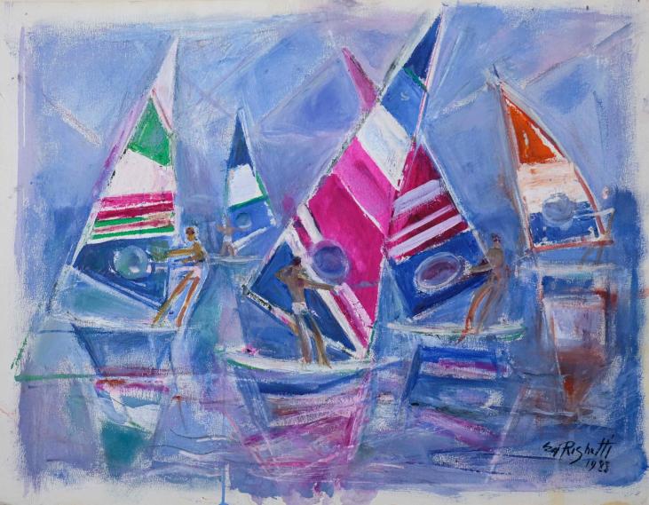 Edouard RIGHETTI  - Original painting - Gouache - Windsurfing  2