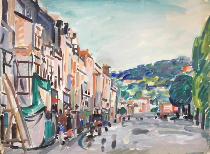 Robert SAVARY - Original painting - Gouache - The street