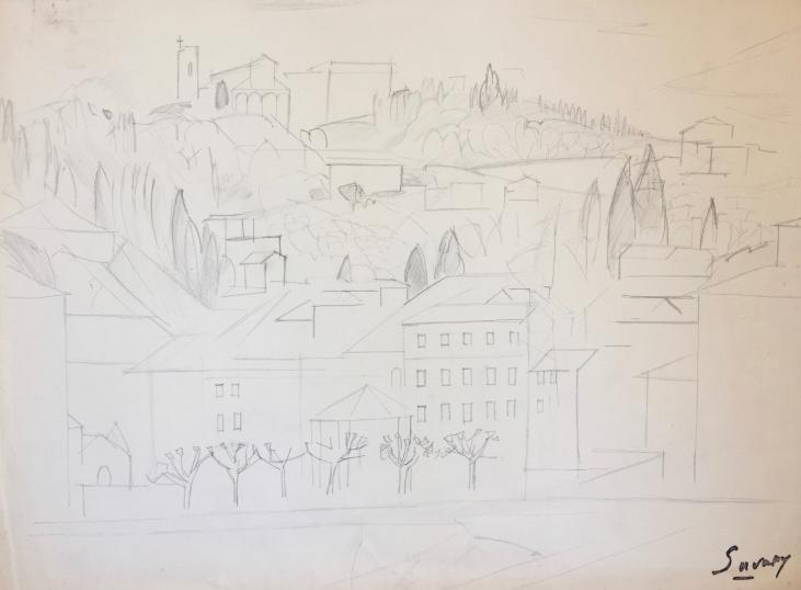 Robert SAVARY - Original drawing - Pencil - Town