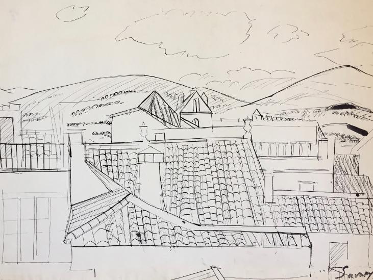Robert SAVARY - Original drawing - Ink - The roofs
