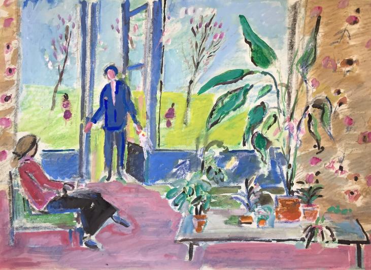Robert SAVARY - Original painting - Gouache - The flowery living room