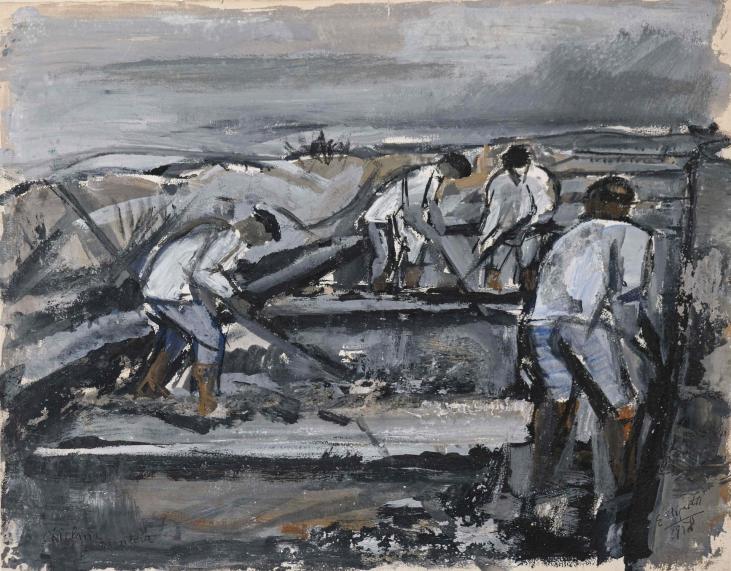 Edouard RIGHETTI  - Original painting - Gouache- Workers in Chiclana