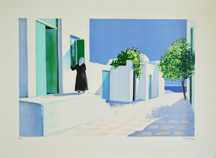 Frédéric de FONTENAY - Original print - Lithograph - Crete, the green shutters