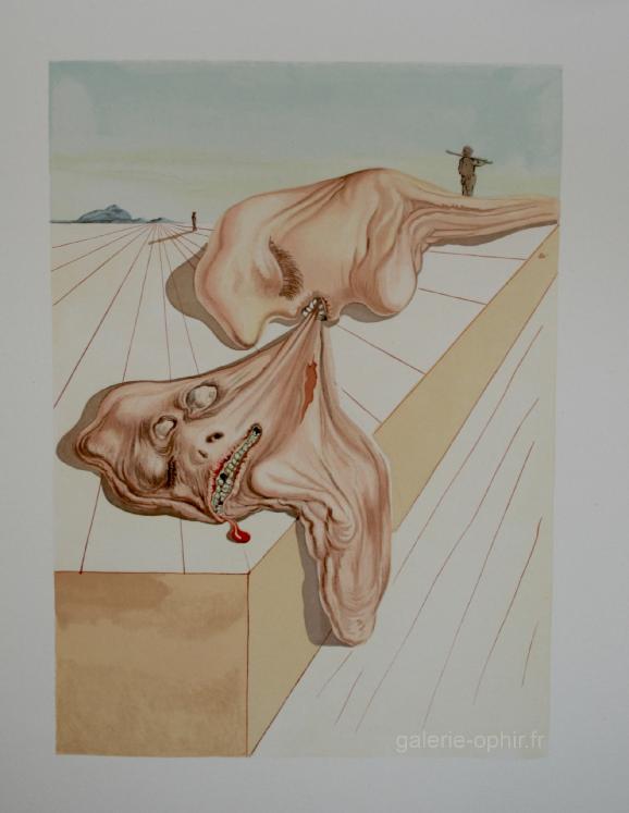 Salvador DALI - Print - Woodcut - The men who devour each other, Dante's divine comedy