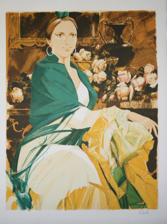 Saito SABURO - - Original print - Lithography - Spanish woman with roses