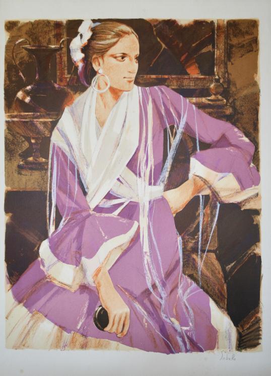 Saito SABURO - Original print - Lithography - Spanish dancer with castanets
